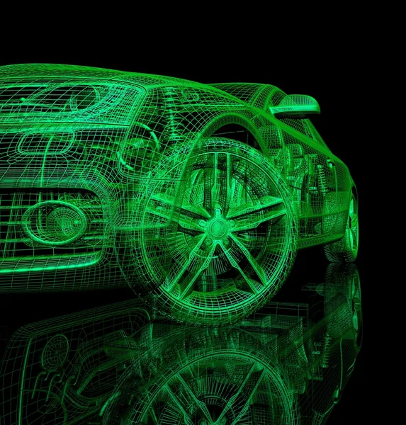 Auto 3d model na černém pozadí. — Stock fotografie