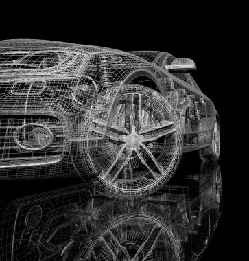 Araba 3d model siyah bir arka plan.
