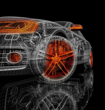 Araba 3d model siyah bir arka plan.