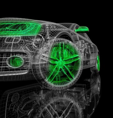 Araba 3d model siyah bir arka plan.