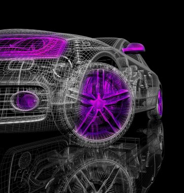 Araba 3d model siyah bir arka plan.