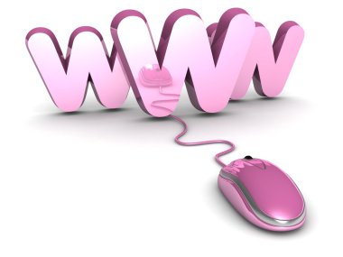 Bilgisayar faresi ve metin 'www'