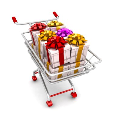 Hediyelerle dolu alışveriş arabası