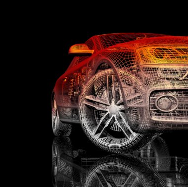 Araba 3d model siyah bir arka plan.