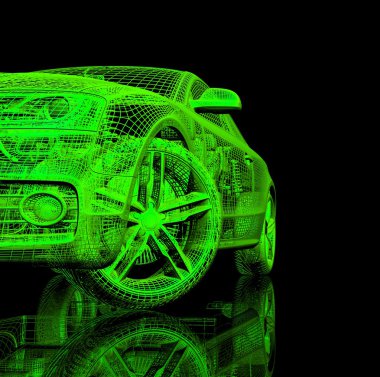 Araba 3d model siyah bir arka plan.