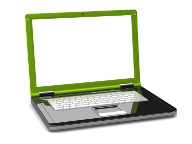 3D laptop. boş bir ekran ile defter