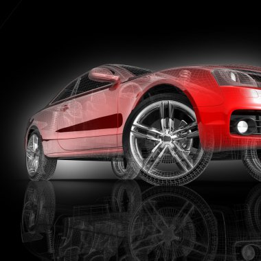 Araba 3d model siyah bir arka plan.
