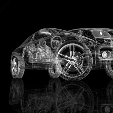 Araba 3d model siyah bir arka plan.