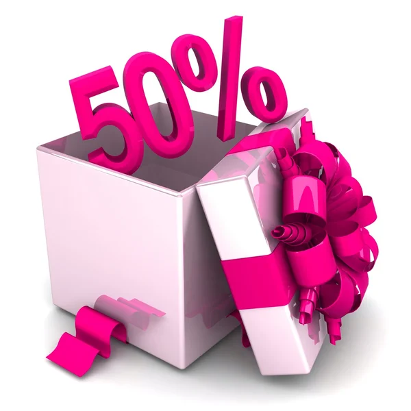 Opened gift box with discount — Stock Photo, Image