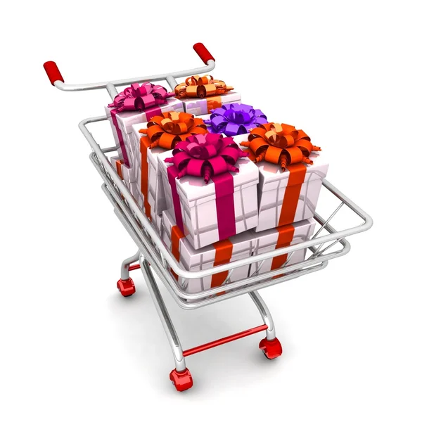 Shopping cart with gifts — Stock Photo, Image