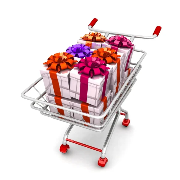 Shopping cart with gifts — Stock Photo, Image