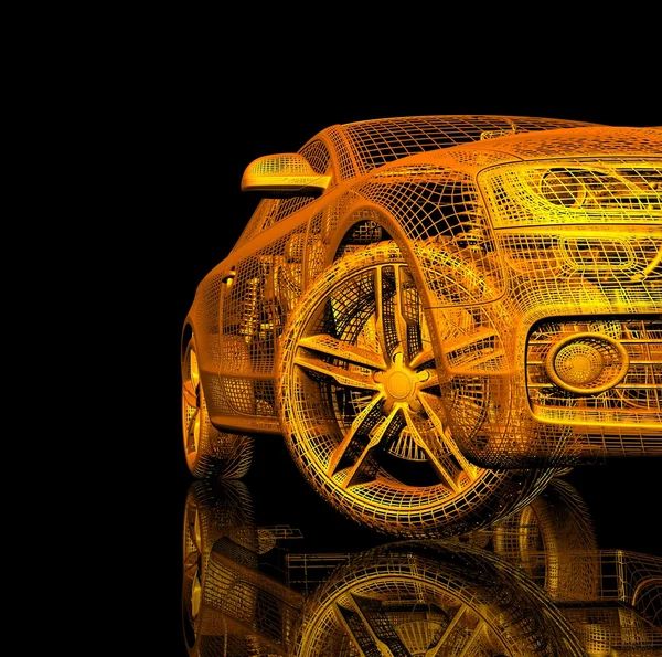 Auto 3d model na černém pozadí. — Stock fotografie