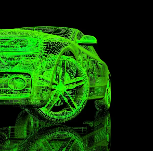 Auto 3d model na černém pozadí. — Stock fotografie