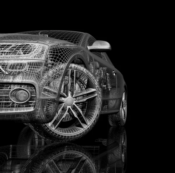 Modelo de coche 3d sobre fondo negro . — Foto de Stock