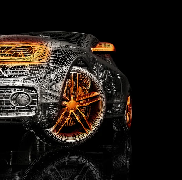 Auto 3D-Modell auf schwarzem Hintergrund. — Stockfoto