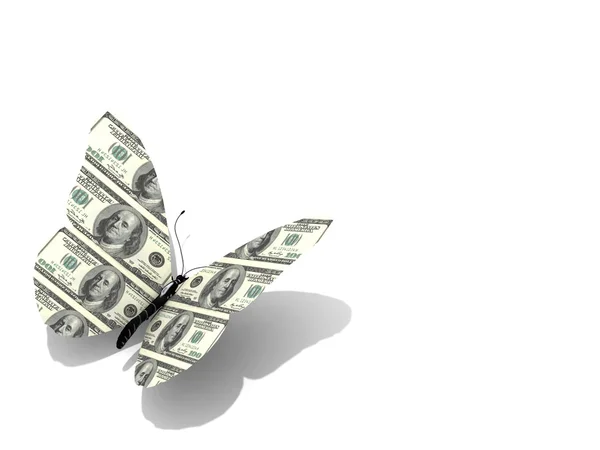 De l'argent facile comme un papillon. Papillon du billet de dollar — Photo