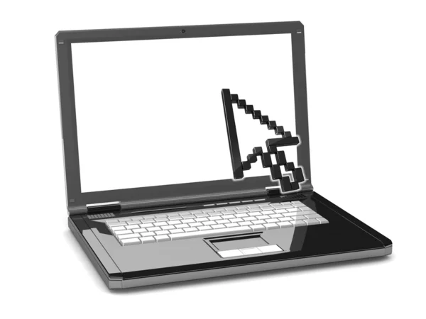 Laptop 3D, wskaźnik myszy na ekranie — Zdjęcie stockowe