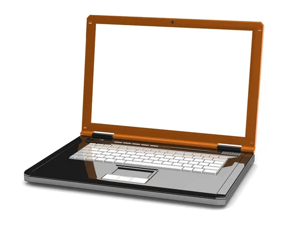 3D-Laptop. Notizbuch mit leerem Bildschirm — Stockfoto