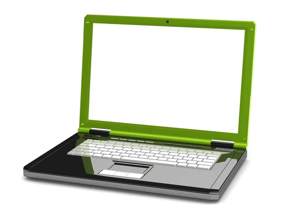 3D-Laptop. Notizbuch mit leerem Bildschirm — Stockfoto