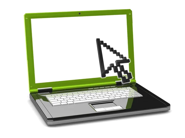 3D-laptop, muspekaren på skärmen — Stockfoto