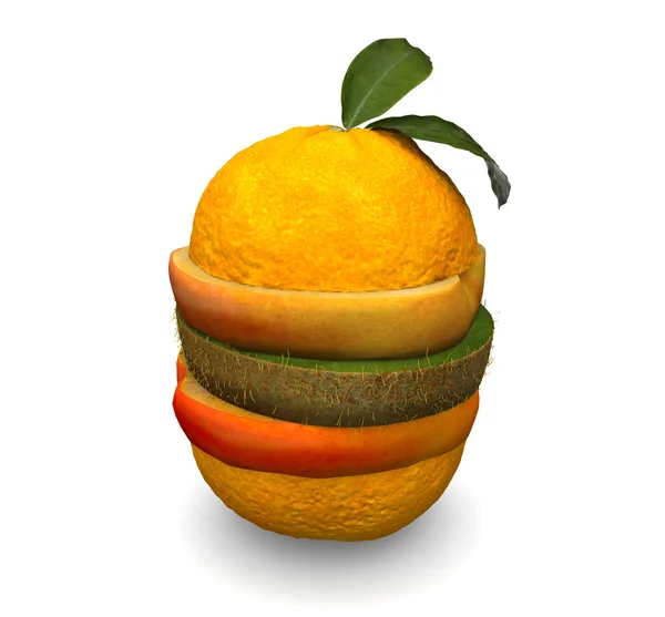 Sliced mandarin, kiwi, apple, peach — Stock Photo, Image