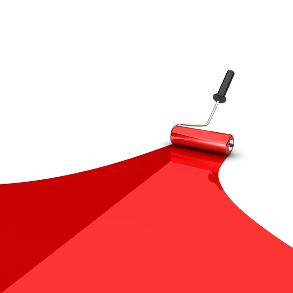 ペイント ローラーと赤いペンキのストライプ. — ストック写真