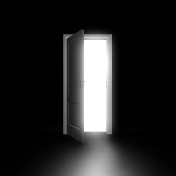 Porta de abertura em quarto preto — Fotografia de Stock