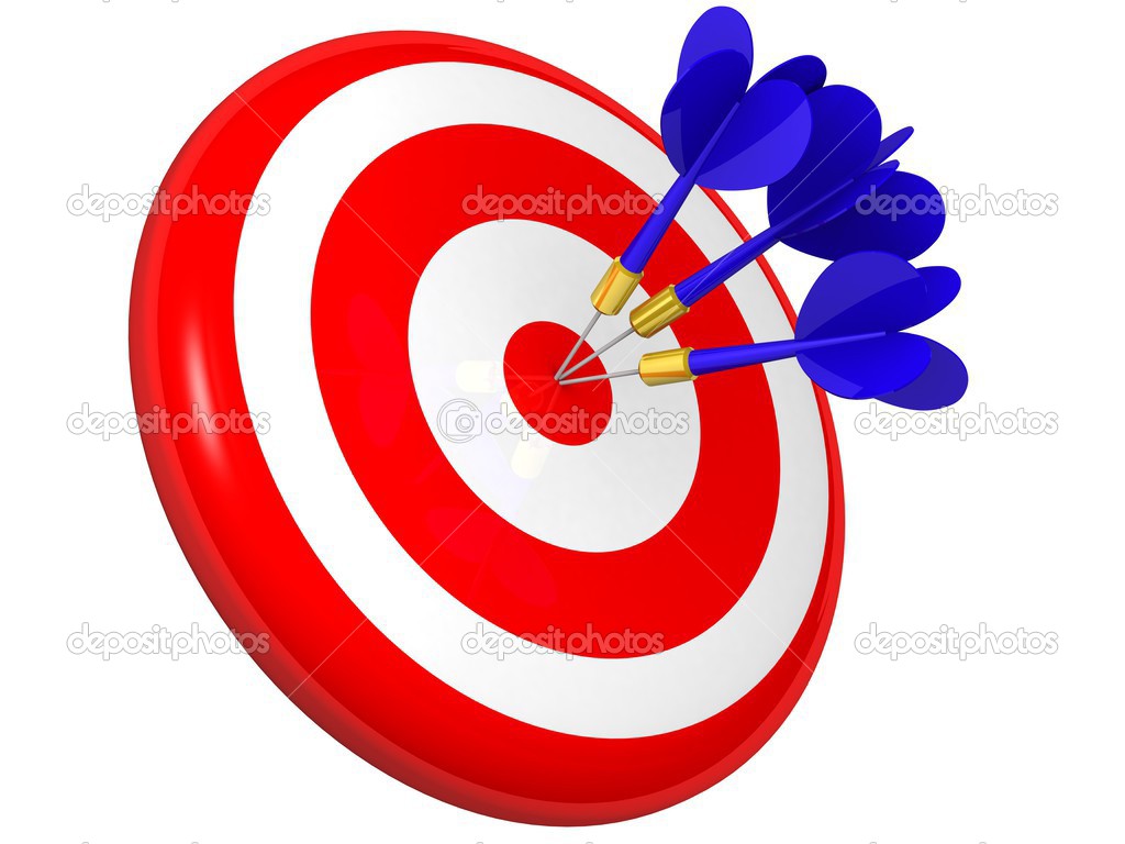 Business and Sports concept with 3d darts in bullseye