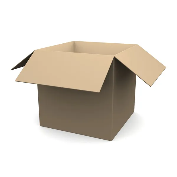 Openen. 3D-lege geopende kartonnen doos geïsoleerd op witte achtergrond. — Stockfoto