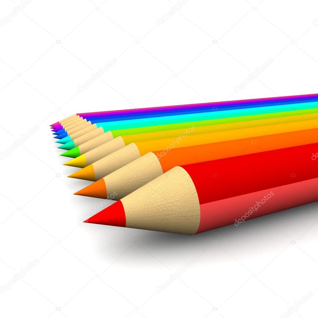 Multi colored pencils isolated on white background.