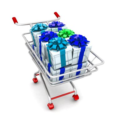 Hediyelerle dolu alışveriş arabası