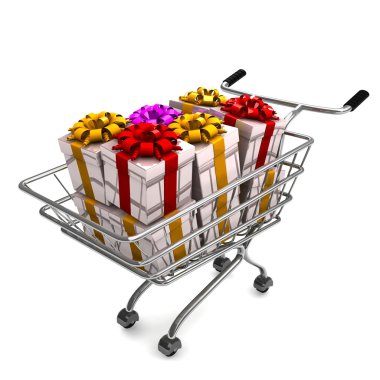 Hediyelerle dolu alışveriş arabası
