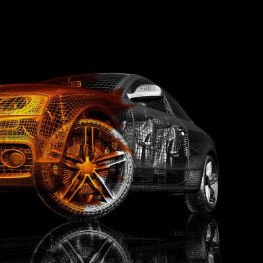 Araba 3d model siyah bir arka plan.