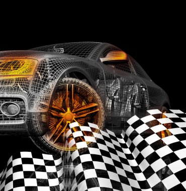 araba bayrak. 3D araba modeli siyah zemin.