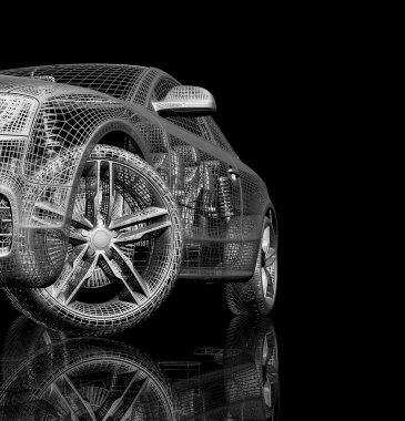Araba 3d model siyah bir arka plan.