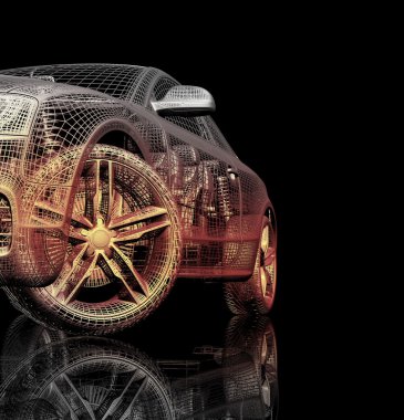 Araba 3d model siyah bir arka plan.