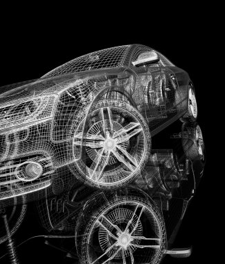 Araba 3d model siyah bir arka plan.
