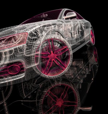 Araba 3d model siyah bir arka plan.