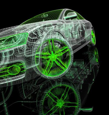 Araba 3d model siyah bir arka plan.