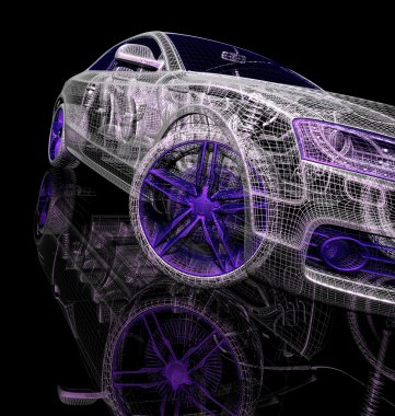 Araba 3d model siyah bir arka plan.