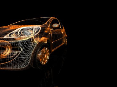 Araba 3d model siyah bir arka plan.