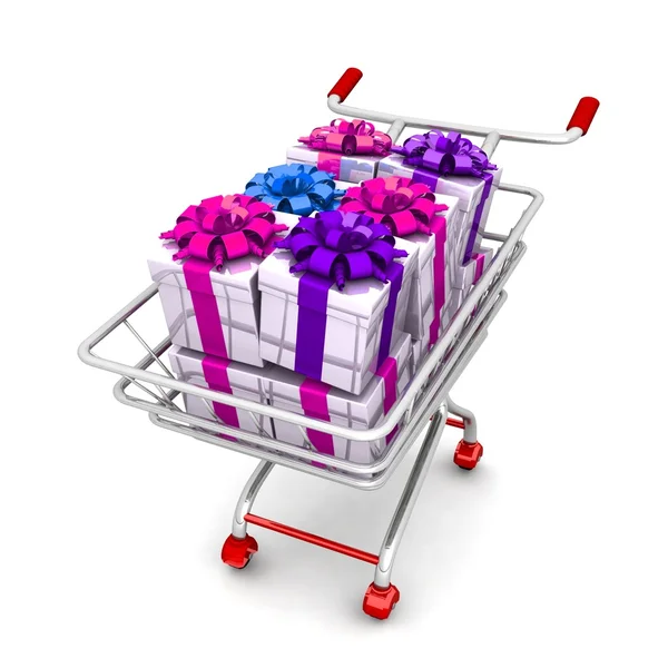 Shopping cart with gifts — Stock Photo, Image