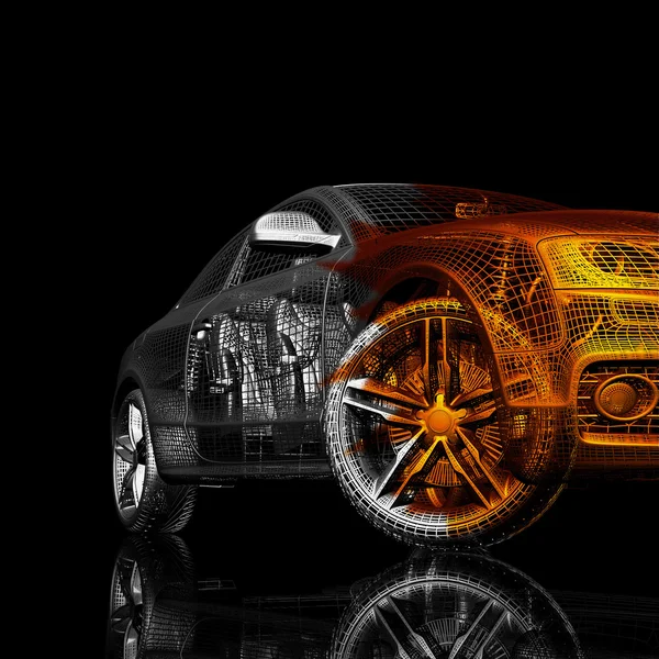 3D-model van de auto op een zwarte achtergrond. — Stockfoto