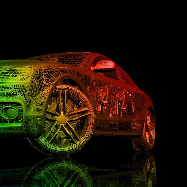 Carro modelo 3d em um fundo preto . — Fotografia de Stock