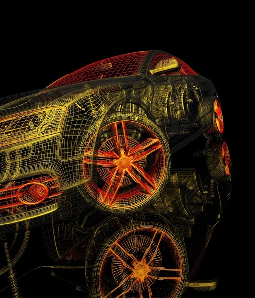 Auto modello 3d su sfondo nero . — Foto Stock