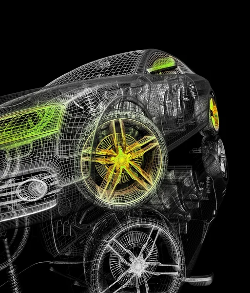 Auto modello 3d su sfondo nero . — Foto Stock