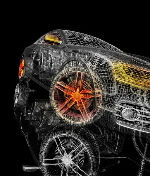 Auto modello 3d su sfondo nero . — Foto Stock