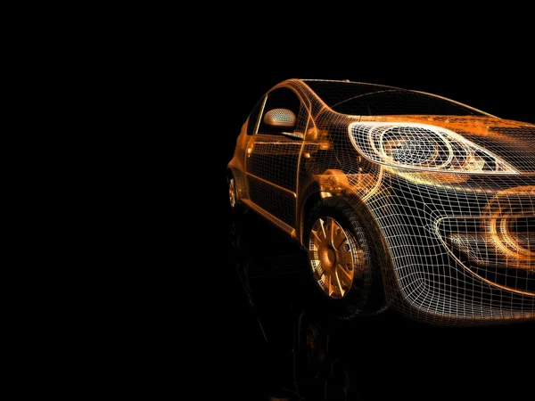 Auto 3D-Modell auf schwarzem Hintergrund. — Stockfoto