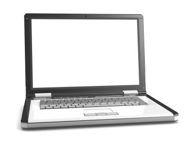 3D laptop. boş bir ekran ile defter