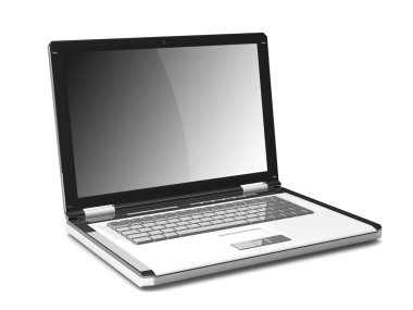 3D laptop. boş bir ekran ile defter